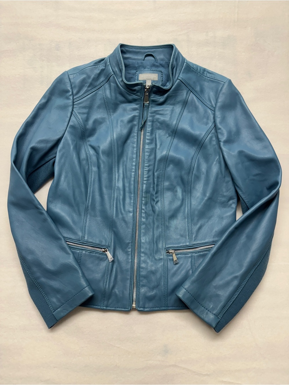 Neiman Marcus Exclusive Women's Blue Leather Zip-Front Jacket